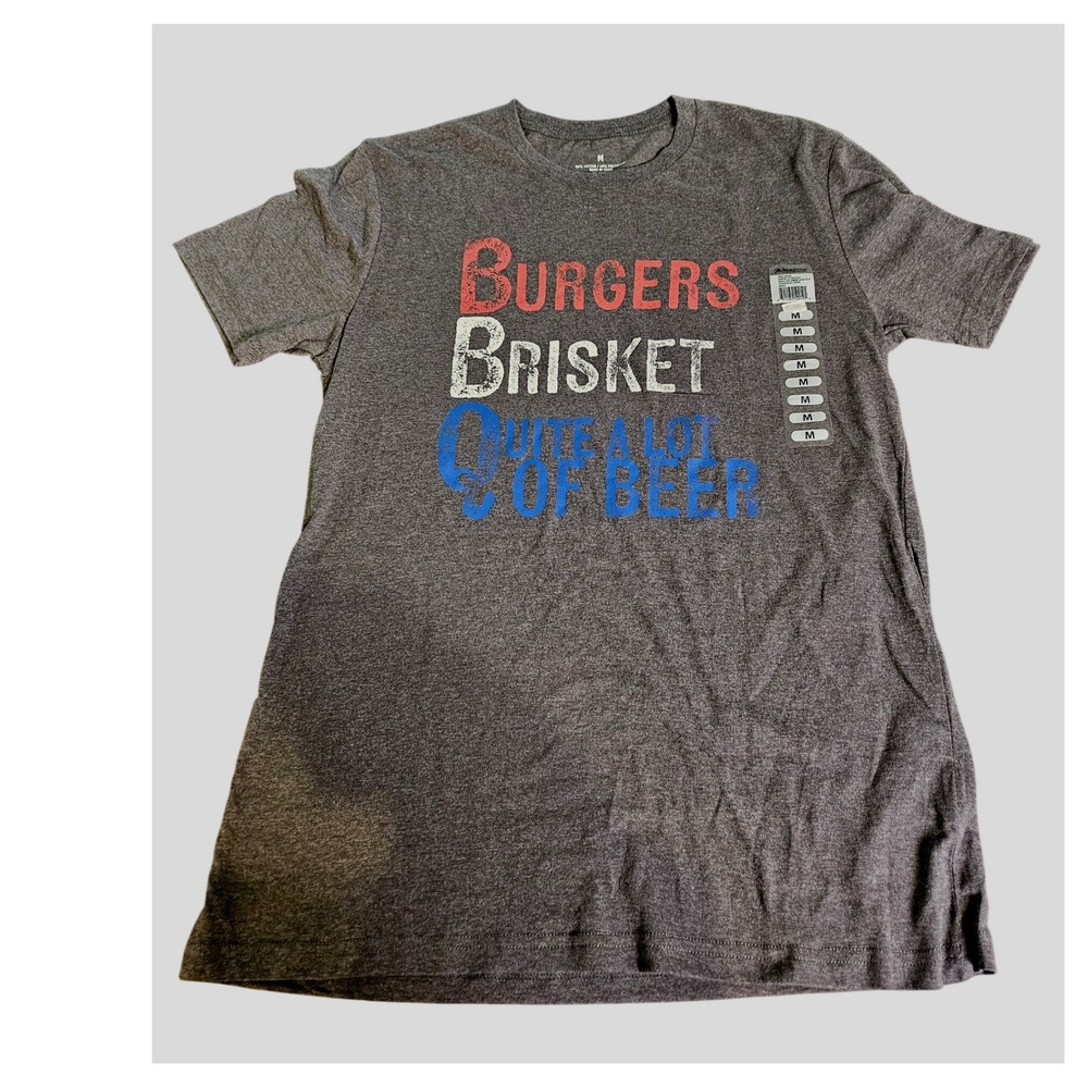 Academy Graphic Tee Mens Size Medium Grey Burgers Brisket Beer BBQ Shirt